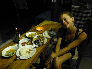 Our $6 feast over looking the sea in Lemongnan
